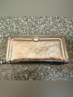 Coach Metallic Pewter Zip-Around Wallet